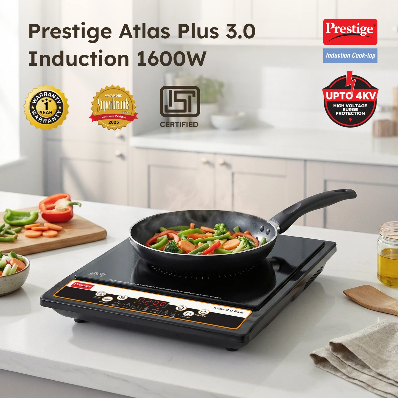 Prestige 1600 W Induction Cooktop Push Button (Black, Atlas 3.0 Plus