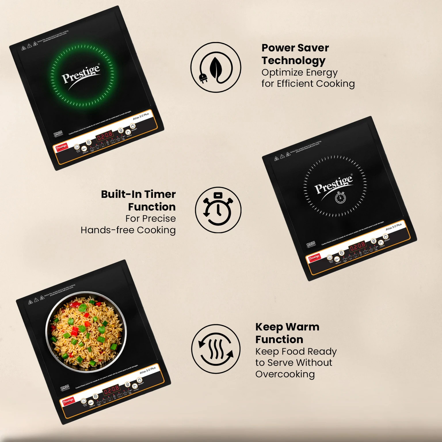 Prestige 1600 W Induction Cooktop Push Button (Black, Atlas 3.0 Plus view 2