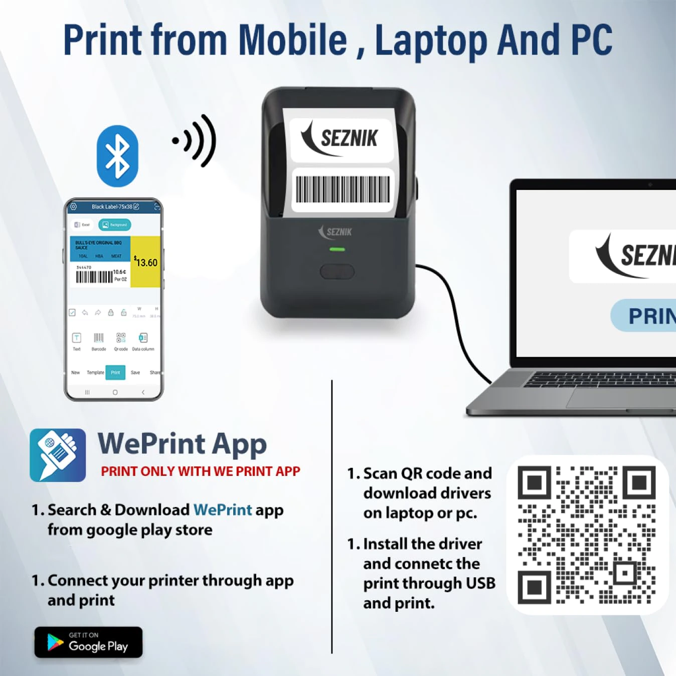 SEZNIK Josh Bluetooth Thermal Label Printer | Inkless Mini Rechargeable |  view 4