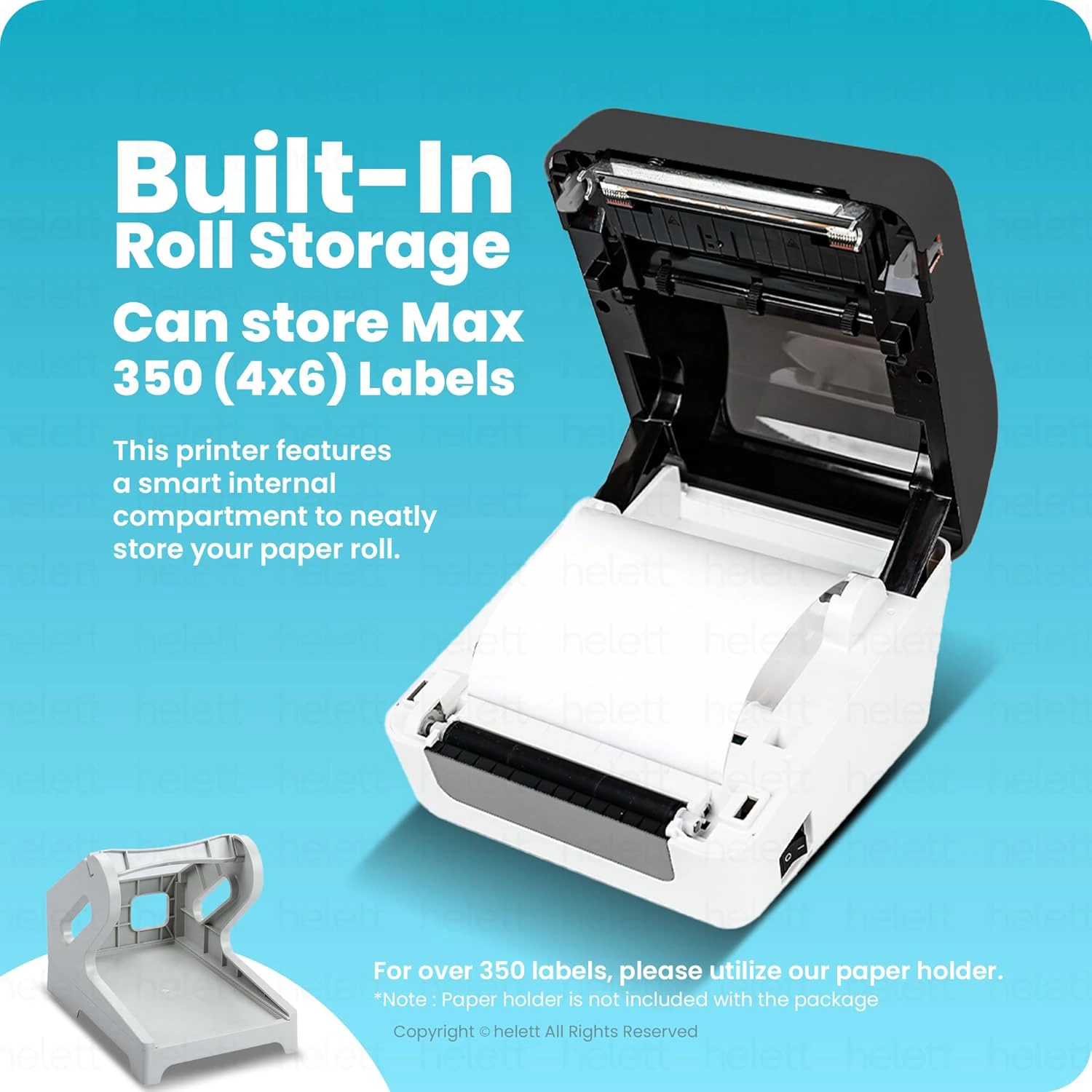 Helett® H30CPro Wireless(Bluetooth+USB)Thermal Label Printer with Inbuilt Paper Holder Compartment|4*6 Shipping Label &Barcode Label| view 2