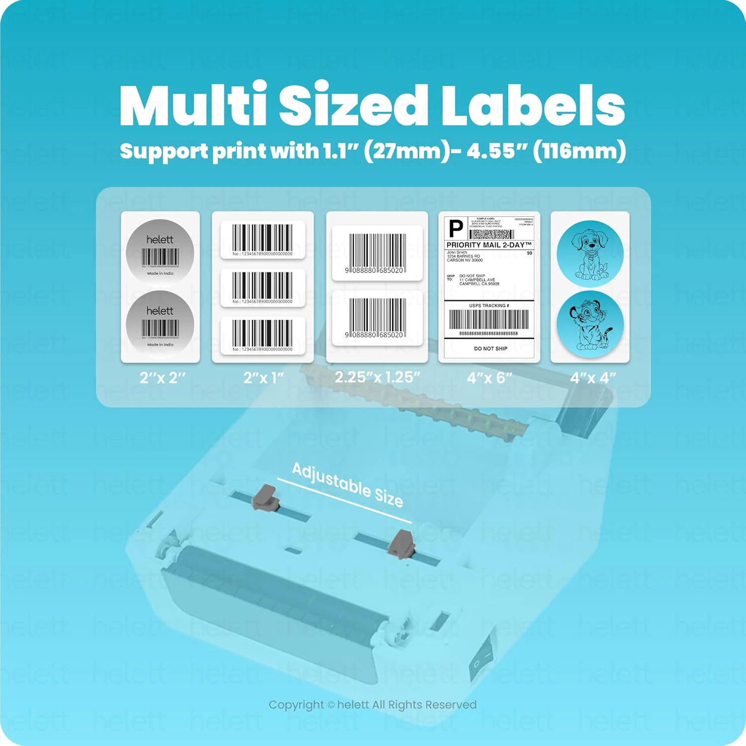 Helett® H30CPro Wireless(Bluetooth+USB)Thermal Label Printer with Inbuilt Paper Holder Compartment|4*6 Shipping Label &Barcode Label| view 3