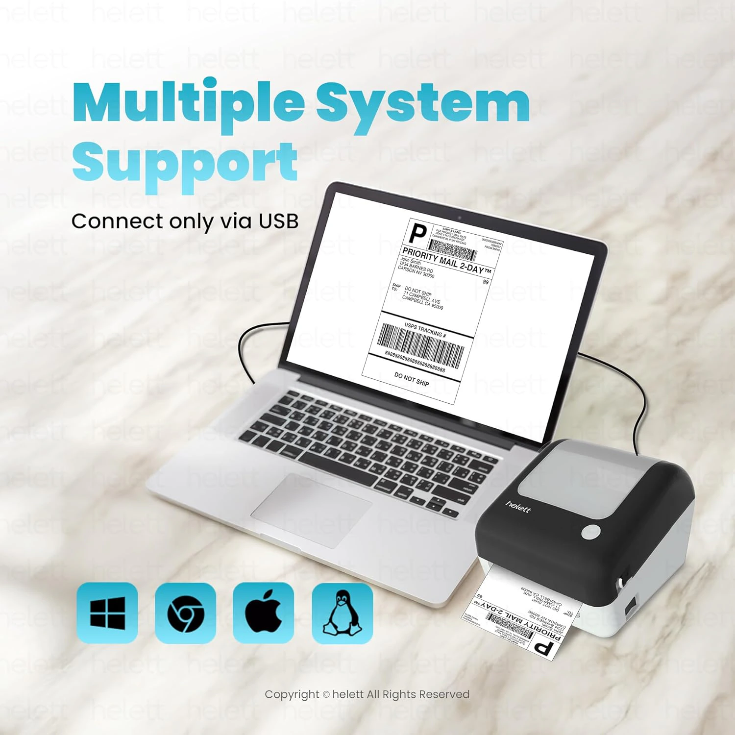 Helett® H30CPro Wireless(Bluetooth+USB)Thermal Label Printer with Inbuilt Paper Holder Compartment|4*6 Shipping Label &Barcode Label| view 4