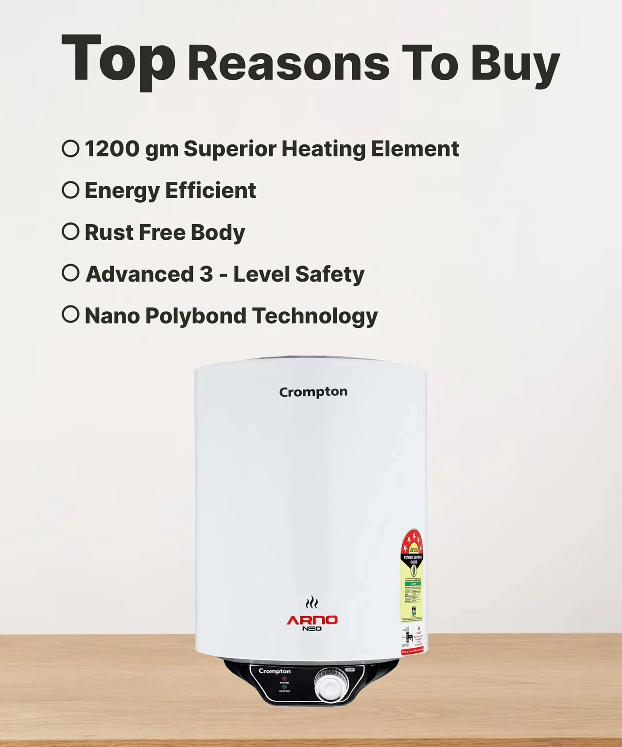 Crompton 15 L Storage Water Geyser | 5 Star BEE Energy Rating view 2