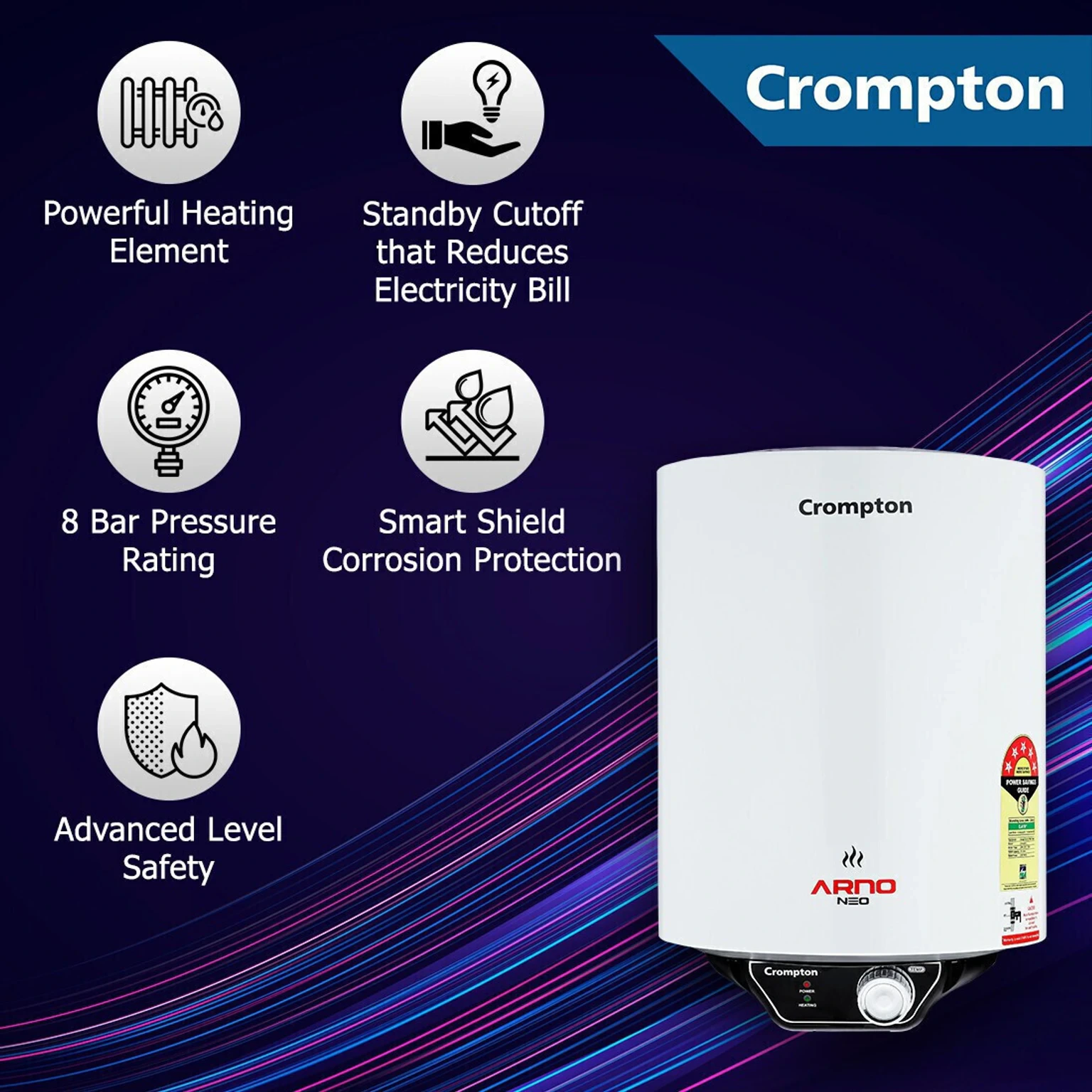Crompton 15 L Storage Water Geyser | 5 Star BEE Energy Rating view 3