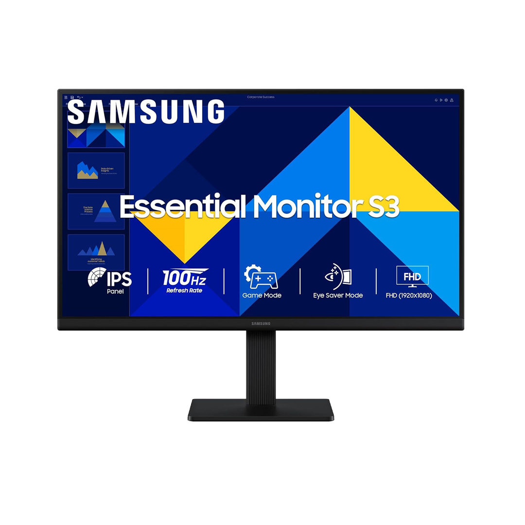 Samsung 22" (54.6 cm) S3 Flat Monitor|Super Slim Borderless Design|IPS Panel|FHD 1920 x 1080|100 Hz|