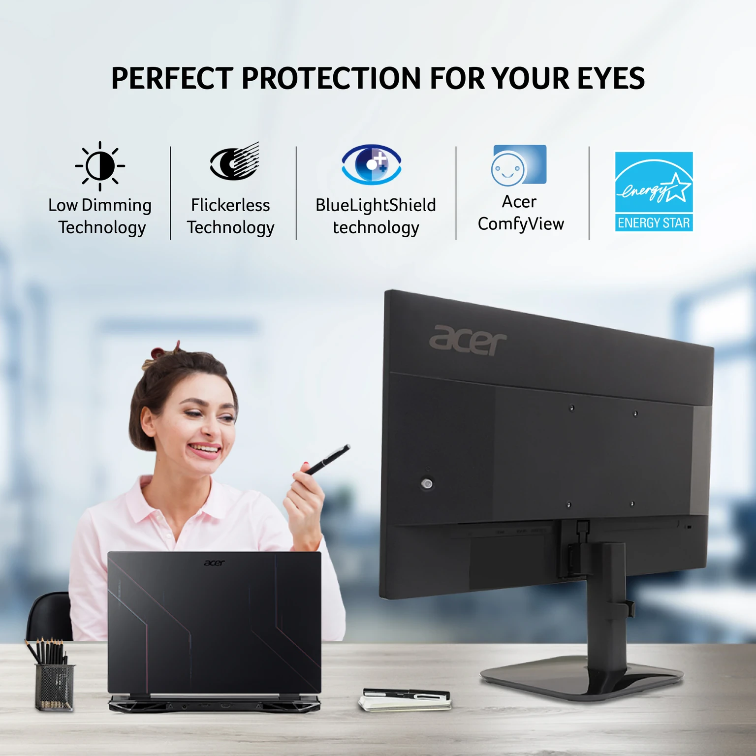 Acer 54.61 cm (22 inch) Full HD LED Backlit IPS Panel with sRGB 99%, ENERGY STAR Certified, VESA Supportive, VGA, HDMI, Ergonomic Stand view 3