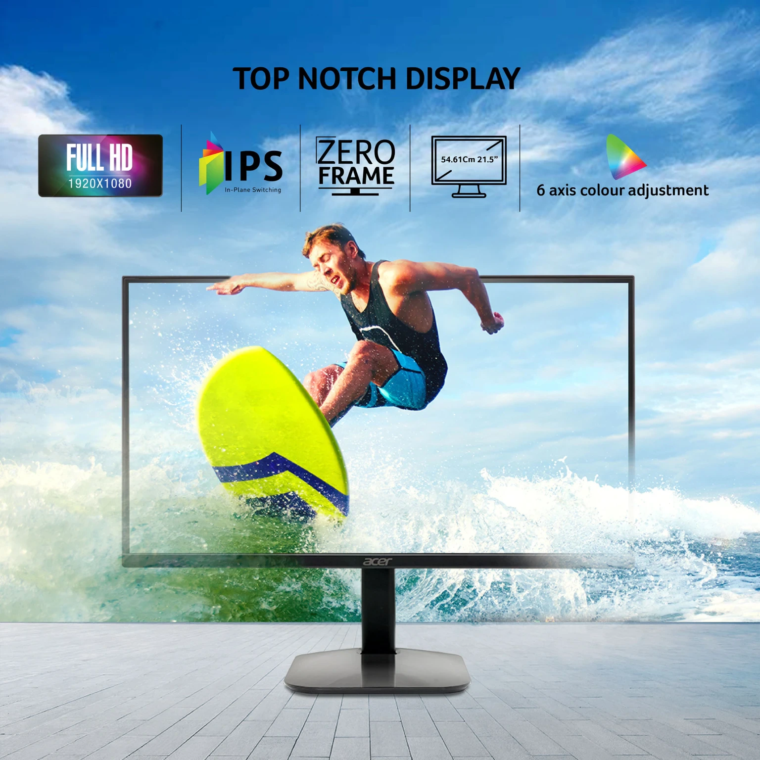Acer 54.61 cm (22 inch) Full HD LED Backlit IPS Panel with sRGB 99%, ENERGY STAR Certified, VESA Supportive, VGA, HDMI, Ergonomic Stand view 4