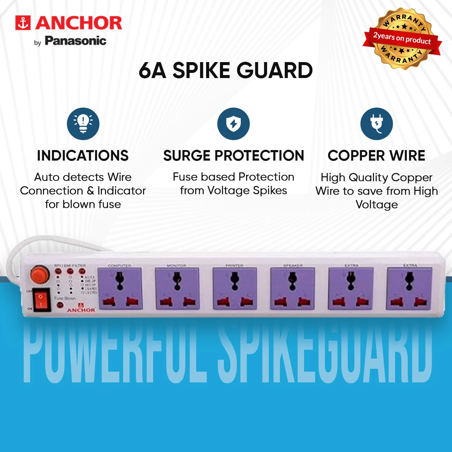 Anchor by Panasonic 6 way Universal Socket with Single Switch | view 3