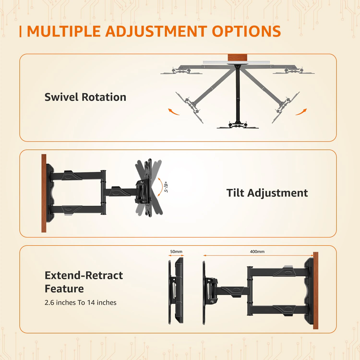  Wall Mount for 32 to 55 inch TV with 6-Way Swivel Tilt | view 4