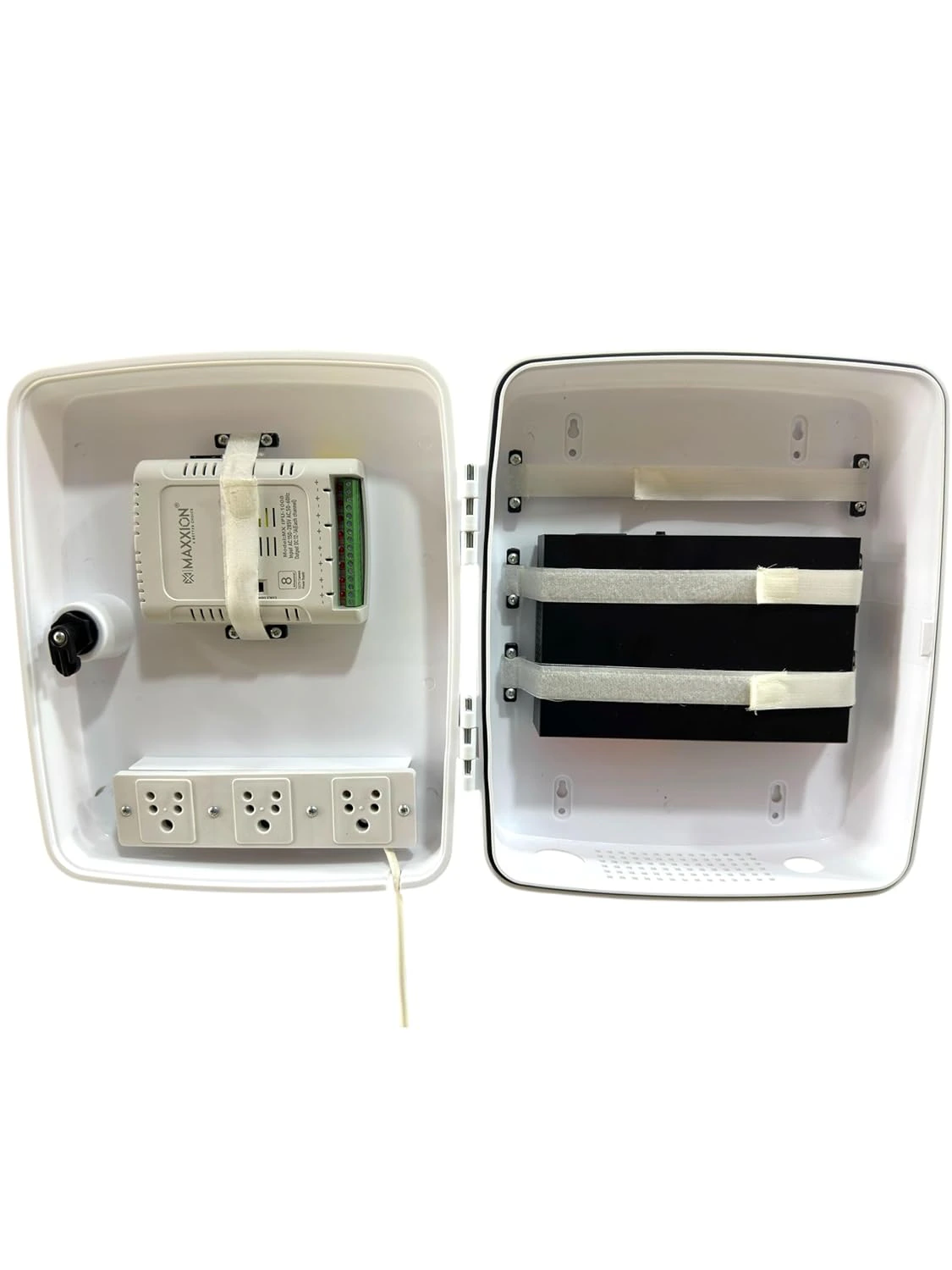 PVC DVR Box Rack Organizer for CCTV | 4/8 Channel Compatible | Supports DVR, NVR, PoE Switch & SMPS | Built-in 3 Fused Power Sockets view 5