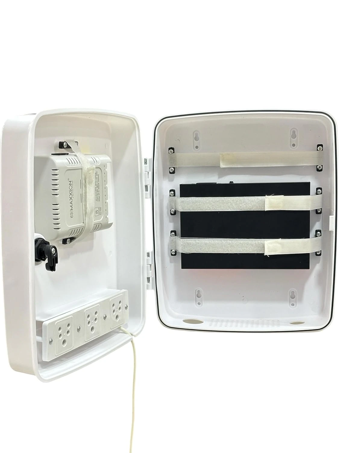 PVC DVR Box Rack Organizer for CCTV | 4/8 Channel Compatible | Supports DVR, NVR, PoE Switch & SMPS | Built-in 3 Fused Power Sockets view 6