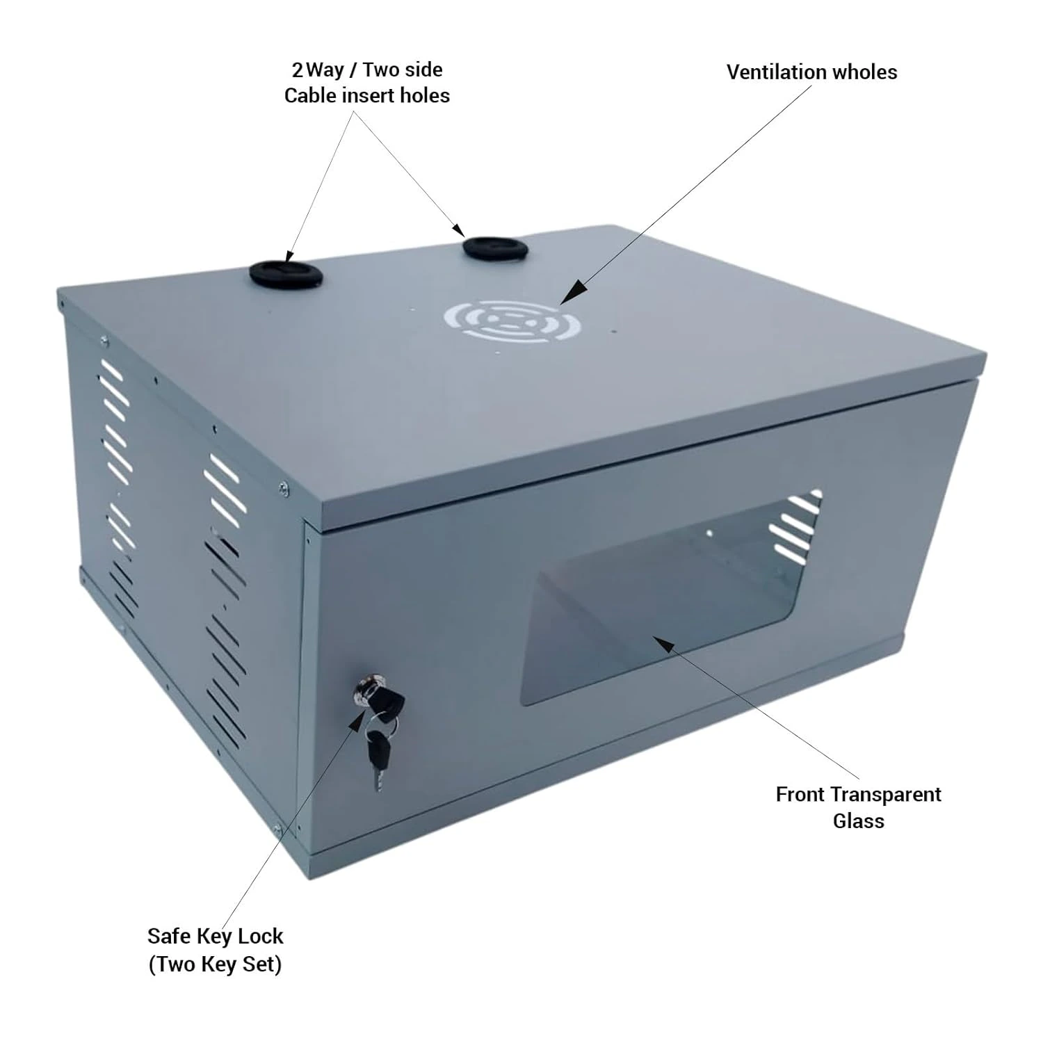 4U Metal Rack for DVR/NVR/Network Switches – Lockable, Glass Front. view 2