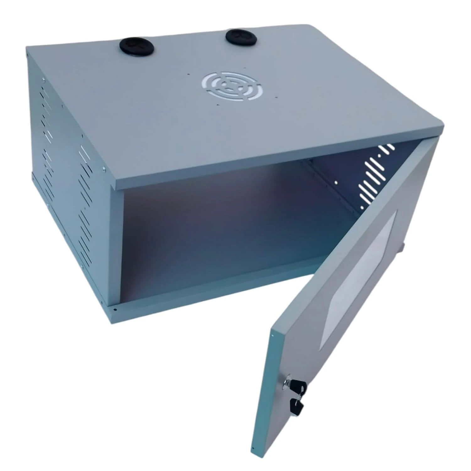 4U Metal Rack for DVR/NVR/Network Switches – Lockable, Glass Front. view 4