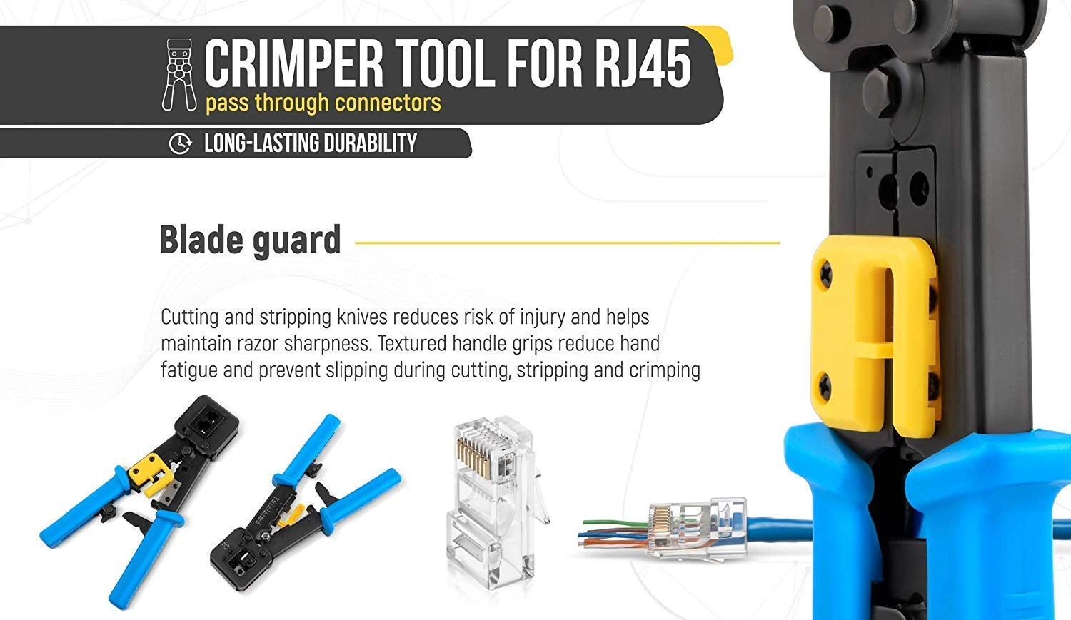 RJ45 Crimp Tool Pass Through Cat5 Cat5e Cat6 Crimping Tool for RJ45/RJ12 view 5