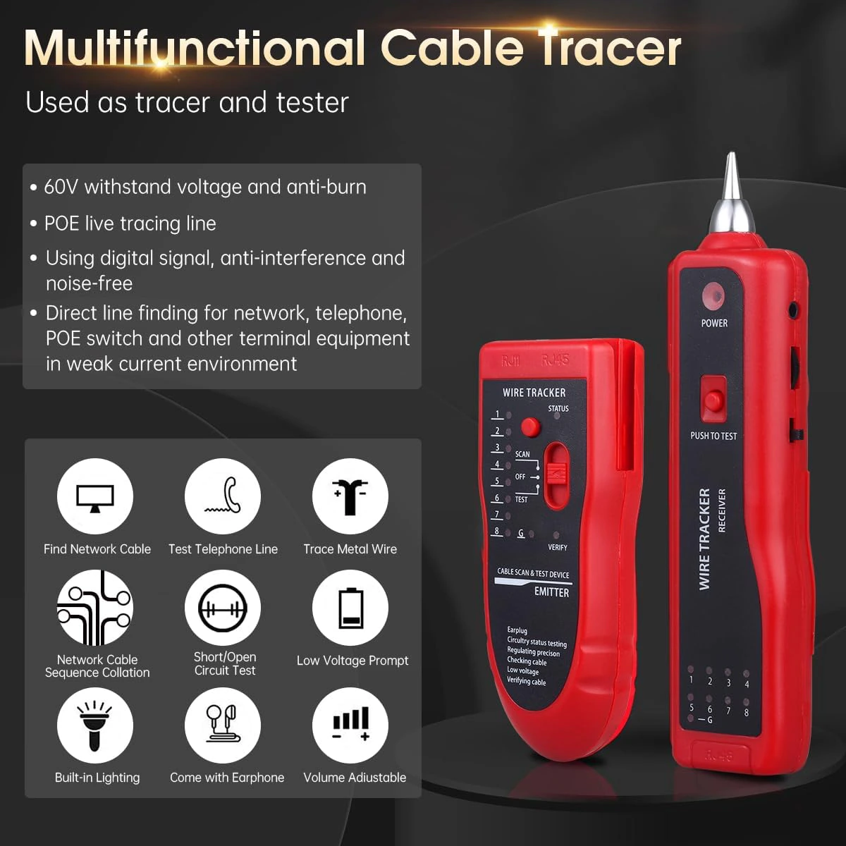  Ethernet Wire Tracker | Network Cable Tester |  RJ11 RJ45 CAT5 view 3