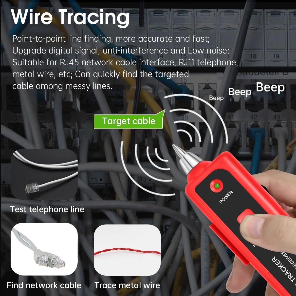  Ethernet Wire Tracker | Network Cable Tester |  RJ11 RJ45 CAT5 view 4