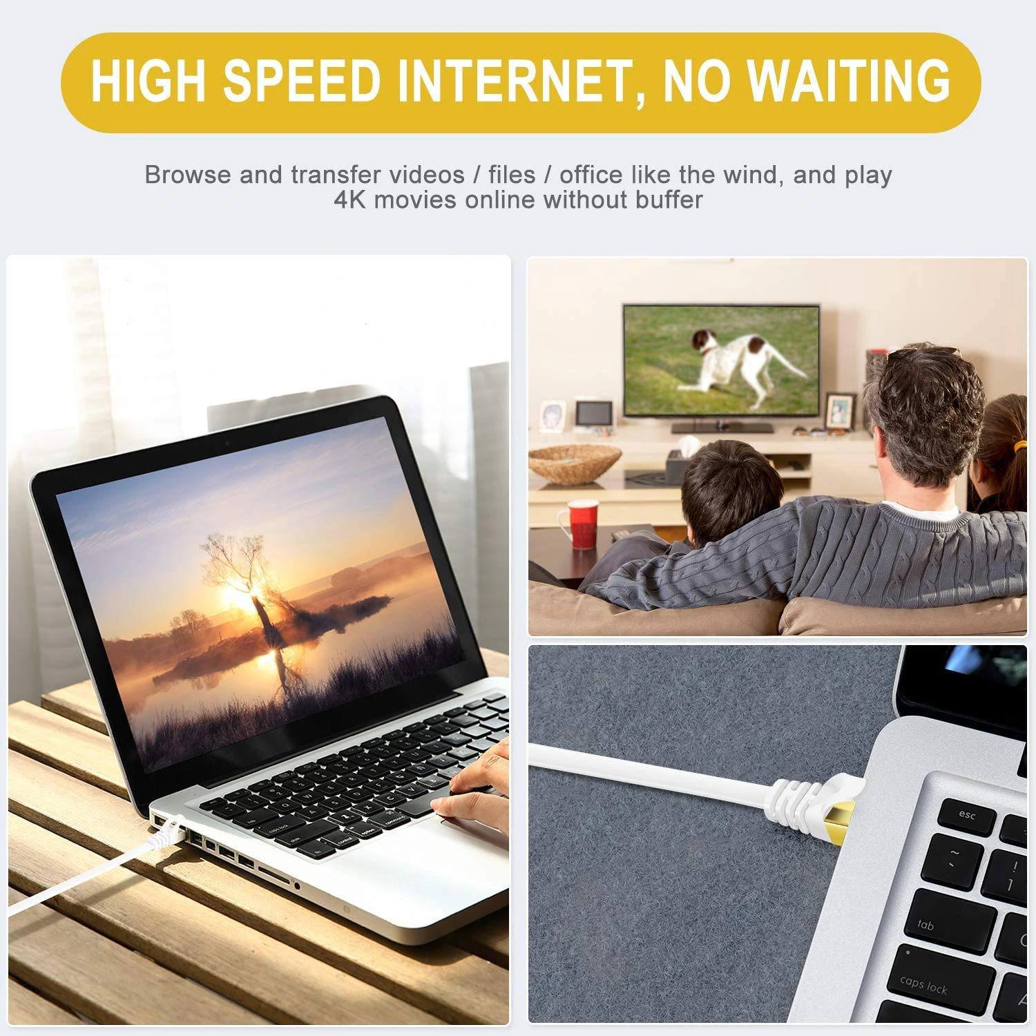 Cat 6 Ethernet LAN Cable 15 Meter | Flat RJ45 UTP Network Cable | 250MHz, 1Gbps High-Speed Internet Cable | Gray view 3