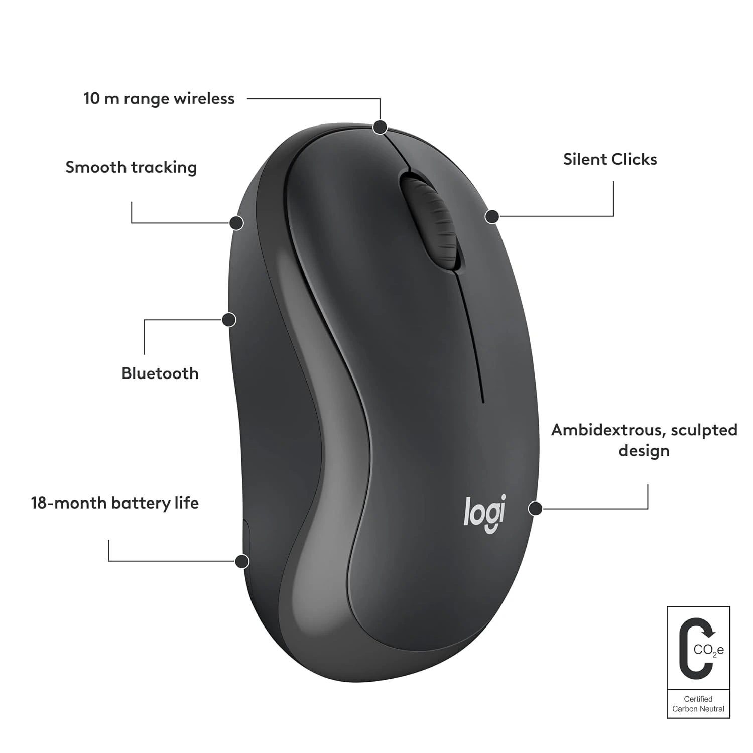 Logitech M240 Silent Bluetooth Mouse | Compact Wireless Mouse | Smooth Tracking | 18-Month Battery | Windows, macOS & ChromeOS | Graphite view 7