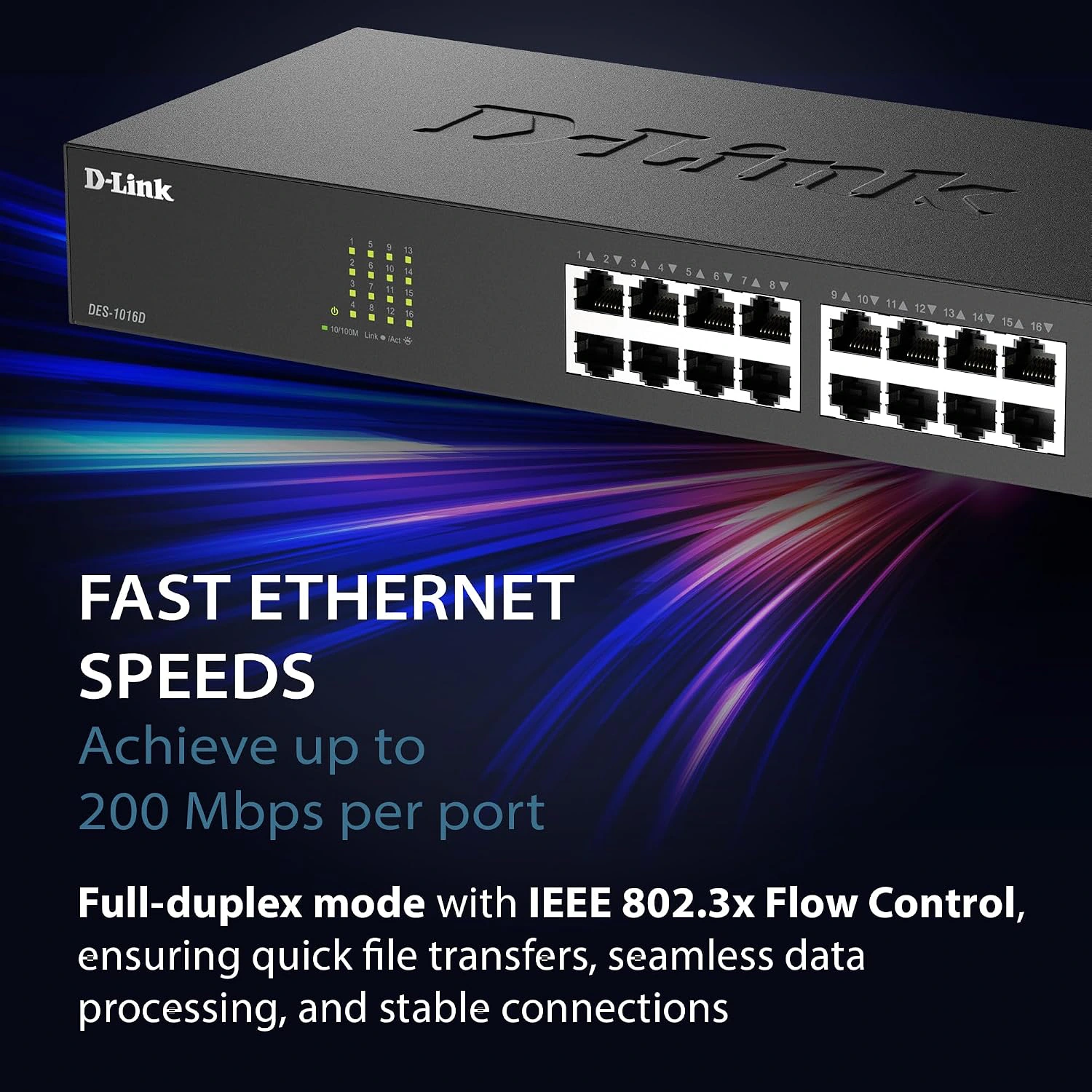 D-Link 16 Port Fast Ethernet Switch Unmanaged 10/100 Mbps view 3