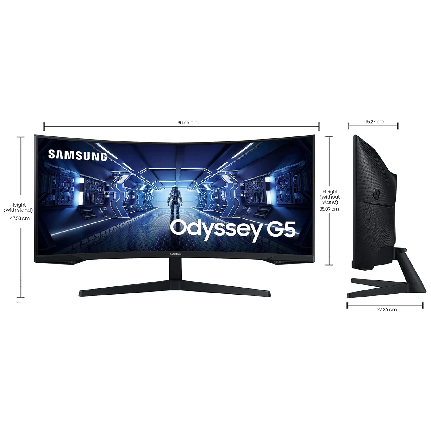 Samsung 34"(86.42cm) Odyssey G5 Curved Gaming Monitor|Wall Mountable|FreeSync Premium|Ports-DP, HDMI, Headphone|DP Cable|Eye-Saver| view 3