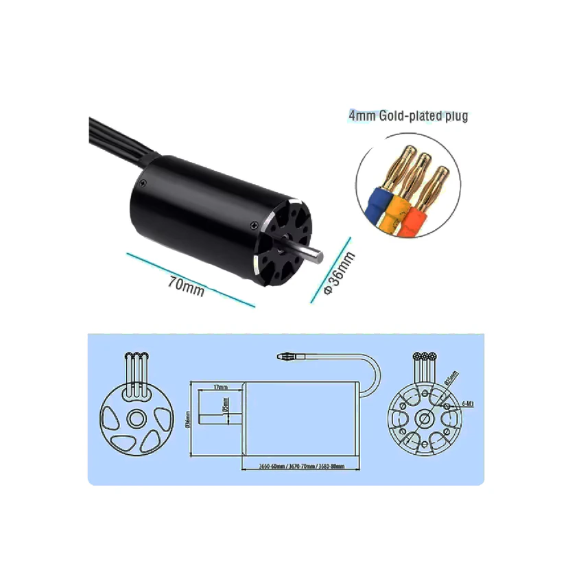 Rocket 3670 brushless rc boat motor 4POLE ￠5.0mm Black (1850 KV) view 3