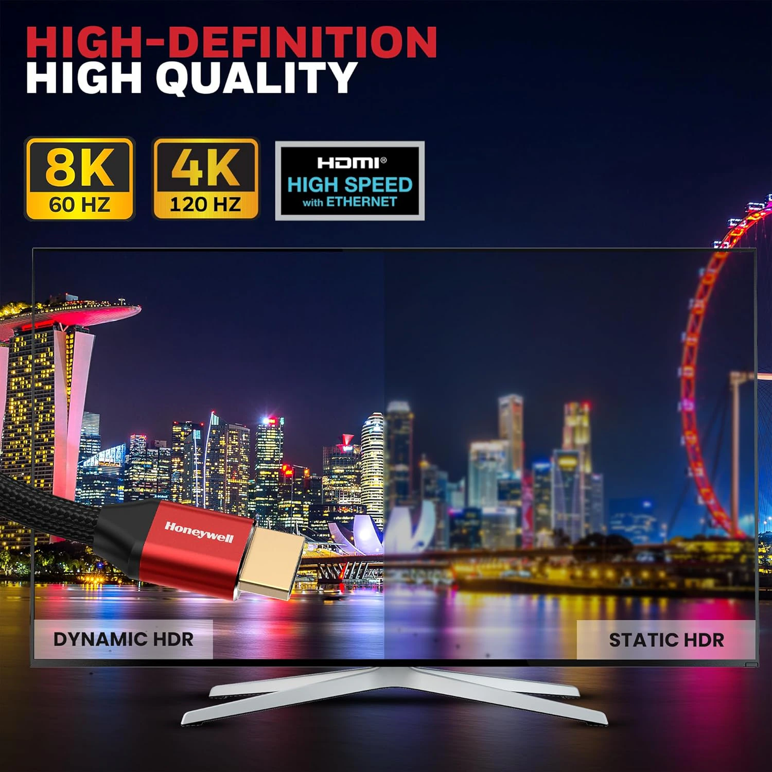 Honeywell HDMI Cable 2.1 with Ethernet,(9.8ft/3M), 48 GBPS Transmission Ultra High Speed view 4