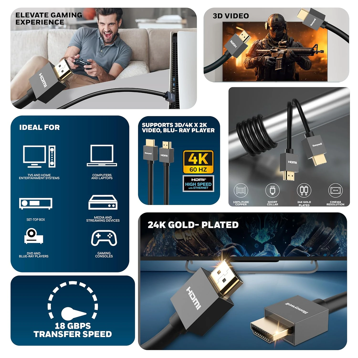 Honeywell HDMI Cable v2.0 with Ethernet,10 Mtr view 2