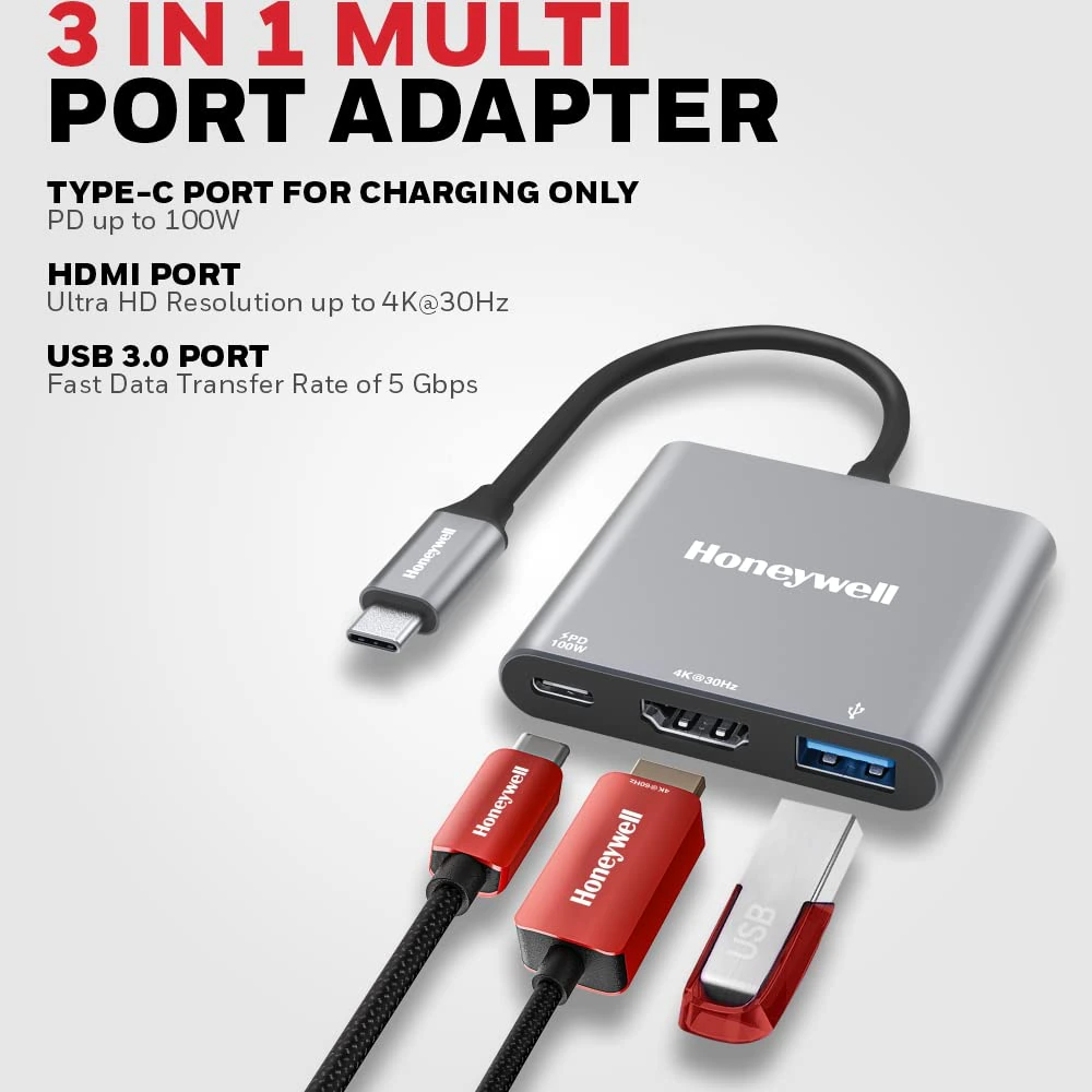 Honeywell High-Speed 3-in-1 Type C to HDMI Adapter view 2