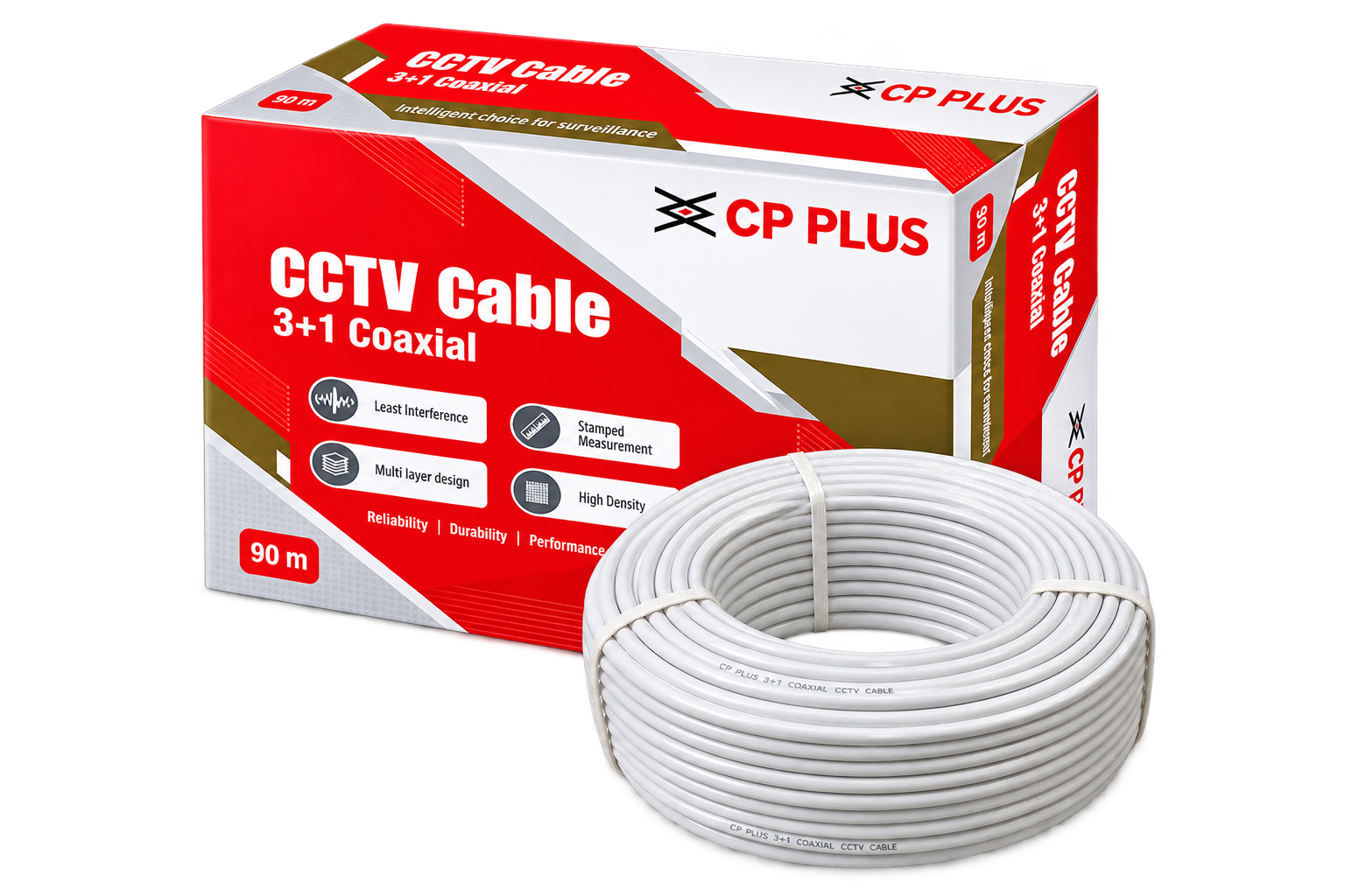 CP PLUS 3+1 Coaxial Pure Copper CCTV Camera Cable (90 Meter) (White Color)