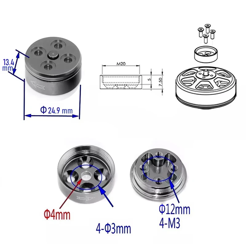 Quick Release Prop Adapter CW&CCW For 15-22 Inch Prop / M3 15mm Hole Motor (Without Mounting Plate) view 2