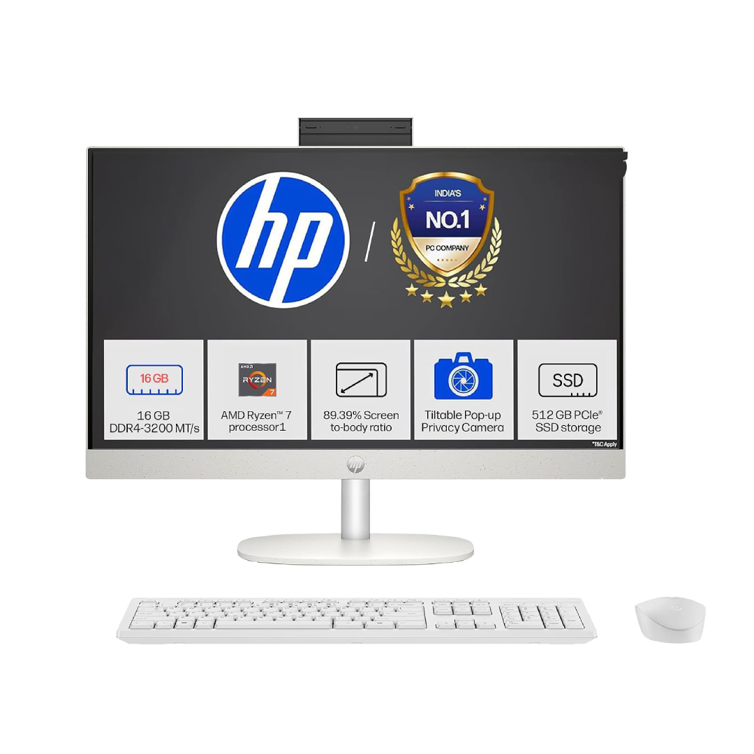 HP All-in-One, AMD Ryzen 7 7730U (16GB DDR4, 512GB SSD) IPS, Three-Sided, Micro-Edge, Anti-Glare, FHD