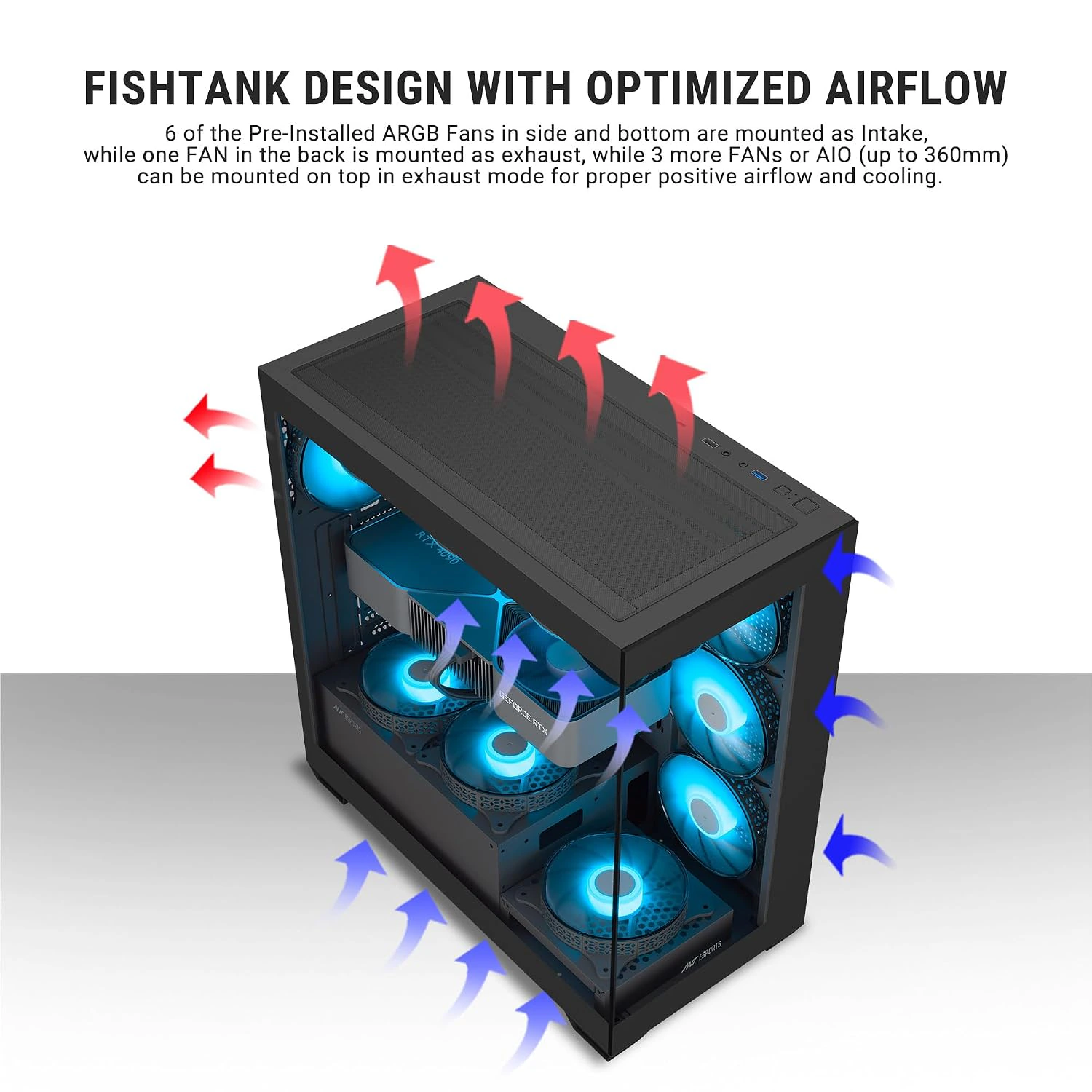 Ant Esports Crystal X7 ATX Computer Case/Gaming Cabinet with Type-C - Black | view 3