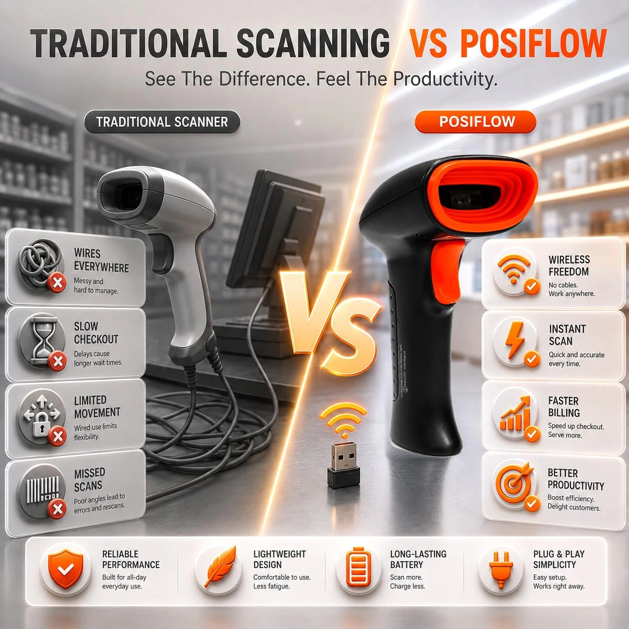 2D Wireless Barcode Scanner with Bluetooth, 2.4GHz USB Receiver & USB Wired Connection | 3-in-1 QR & Barcode view 5