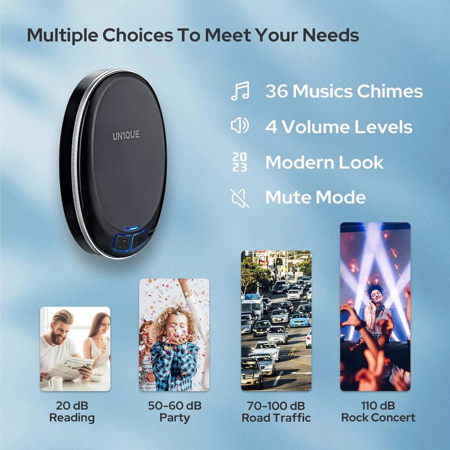 UN1QUE Wireless Door Bell for Home - Small Calling Bell for Office, 1000ft Long Range with 36 Chimes view 2