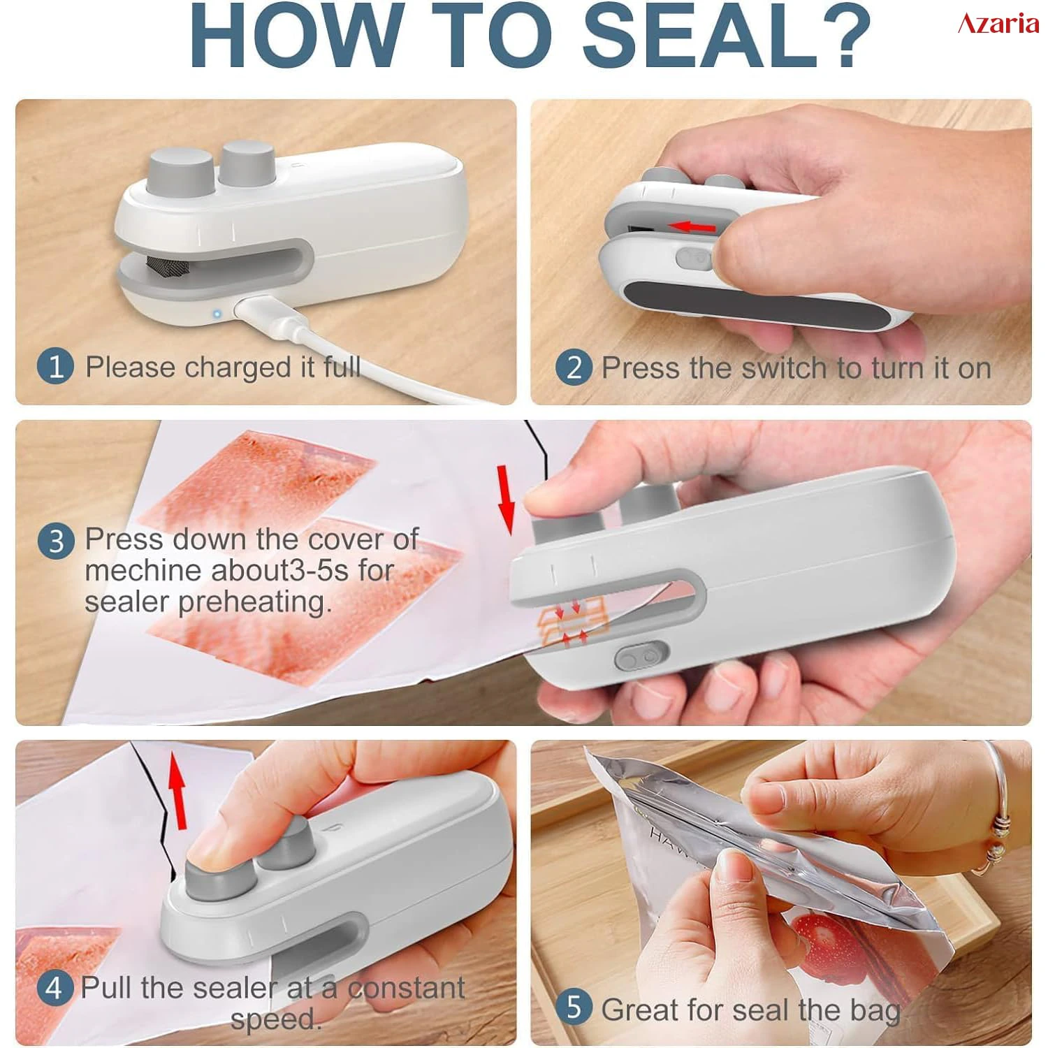 Azaria Portable Mini Sealing Machine, Handheld Packet Sealer, portable sealing machine view 3
