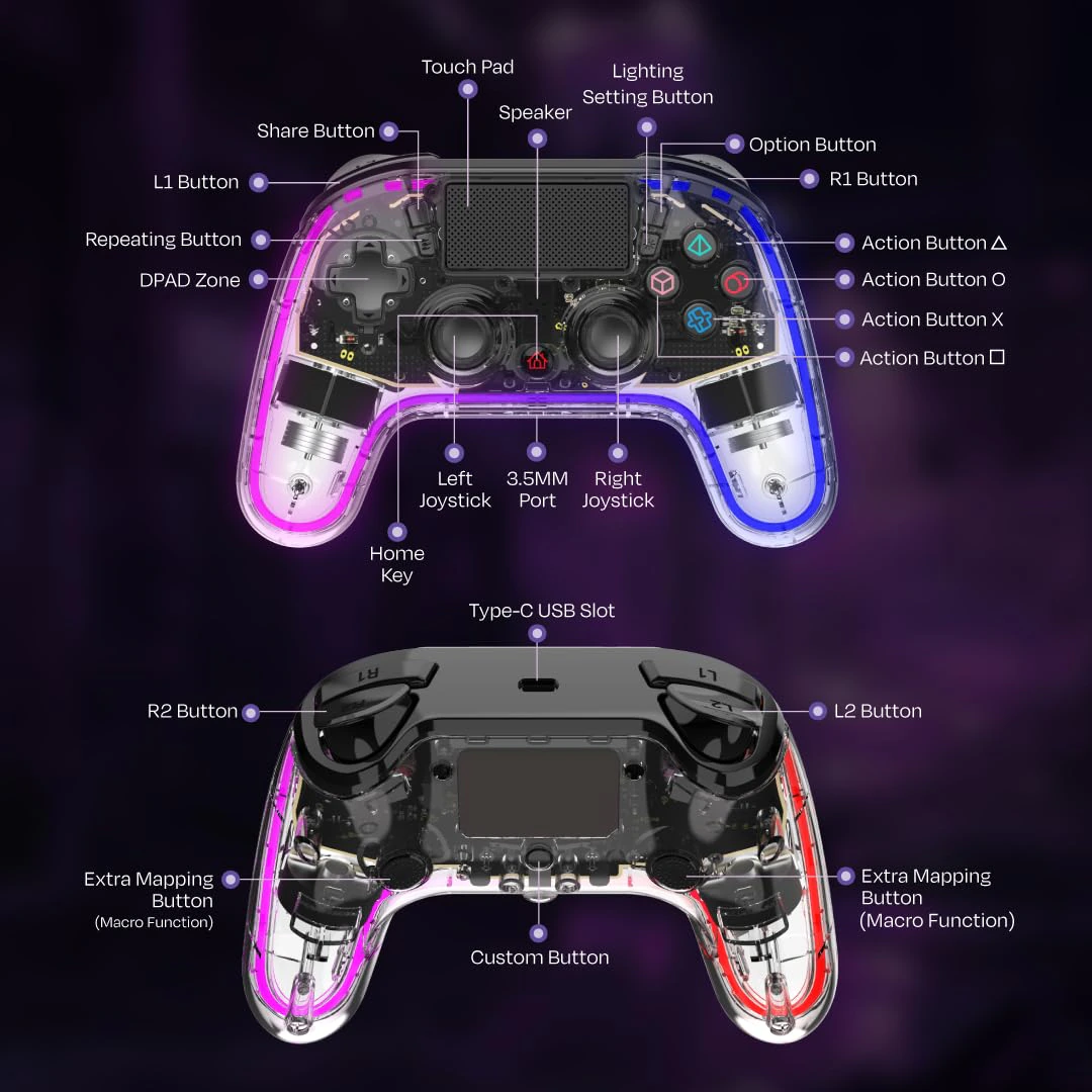 Kreo Mirage Wireless RGB Gaming Controller for PC, Android, iOS & PS4 | view 4