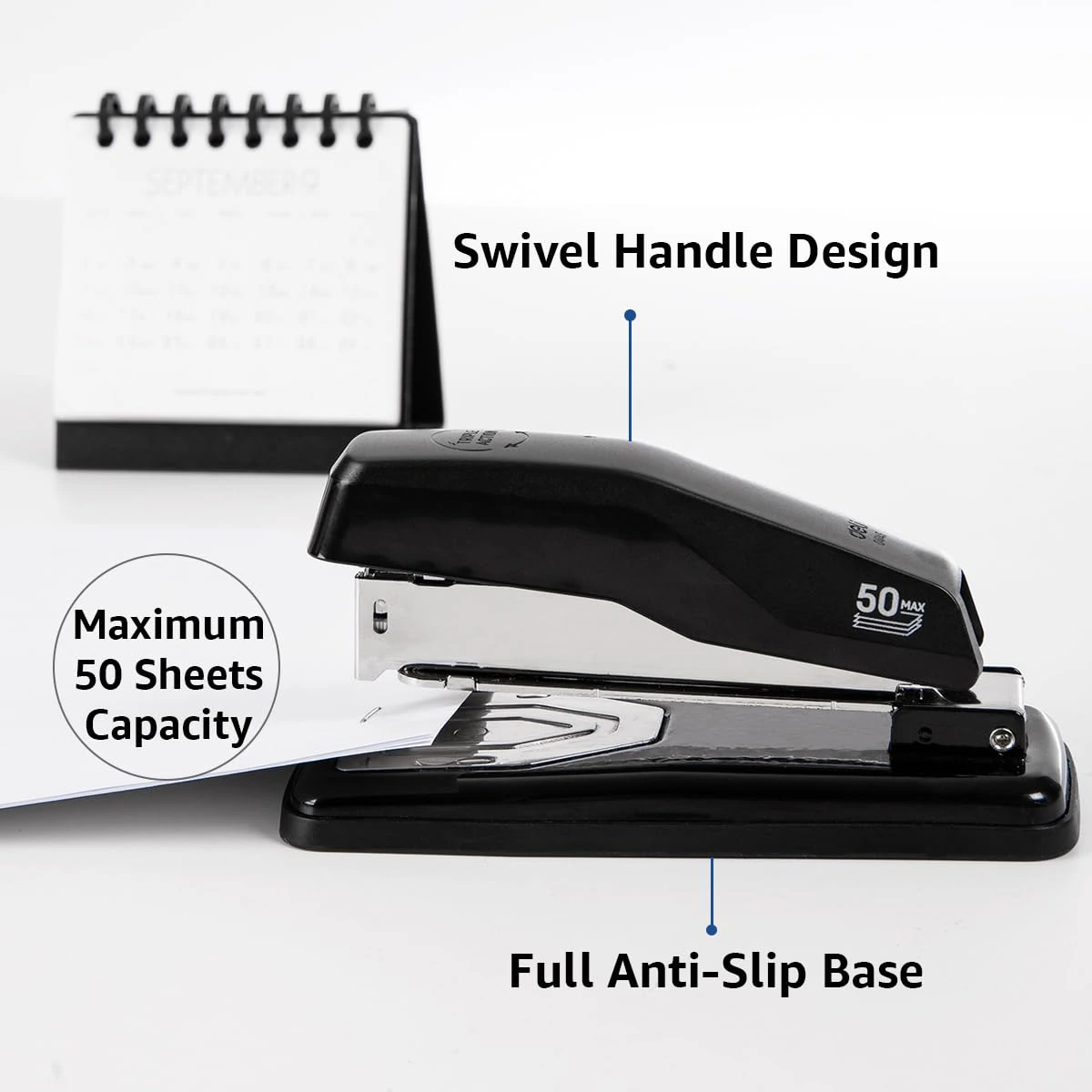Deli E0414S Rotary Stapler | 90° Rotating Mechanism & 50 Sheets Capacity, Multicolor(Pack of 1) view 5