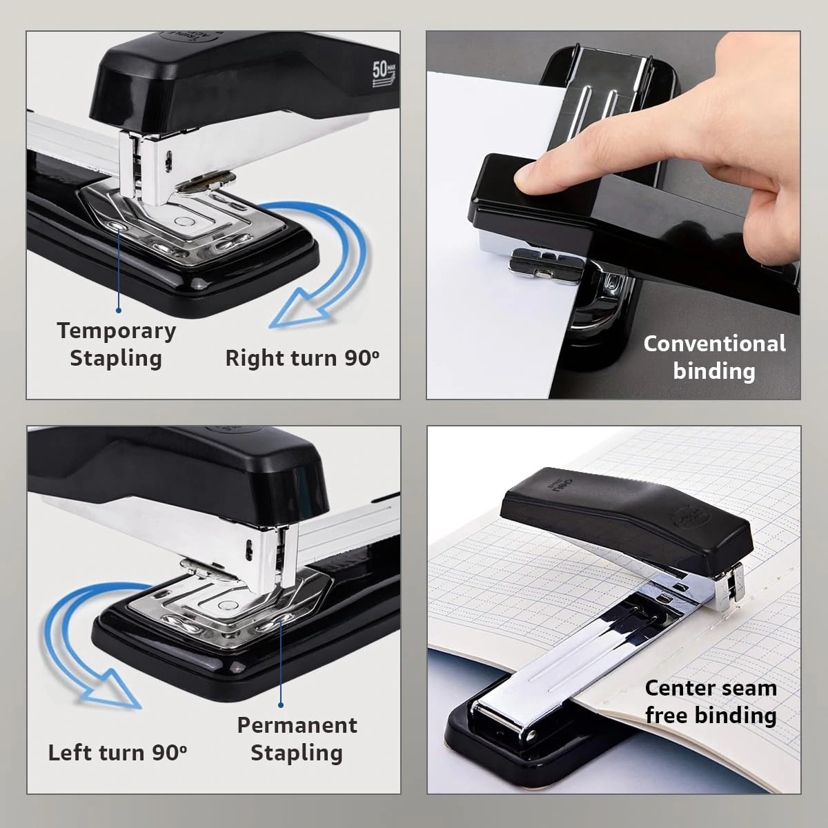 Deli E0414S Rotary Stapler | 90° Rotating Mechanism & 50 Sheets Capacity, Multicolor(Pack of 1) view 6