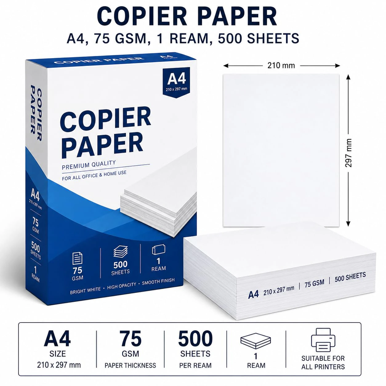Copier Paper - A4, 500 Sheets, 75 GSM, Ream 1 view 3