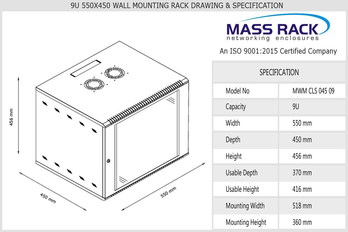 9U 550X450mm Rack with PDU 6 Socket, 10" Tray(2 Nos), Cable Organiser 1U Closed, 2 Fan & Hardware Kit - Combo Pack view 5