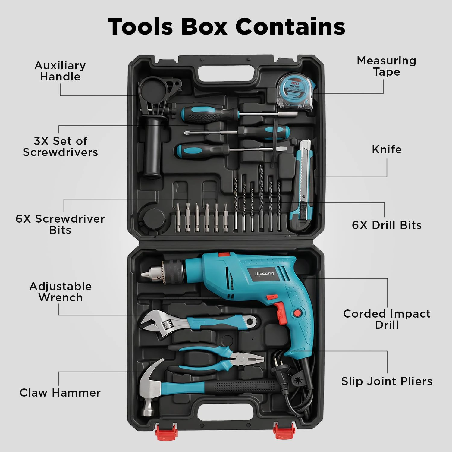 Lifelong 550W Impact Hammer Drill Machine | 23-Piece Tool Kit | view 2