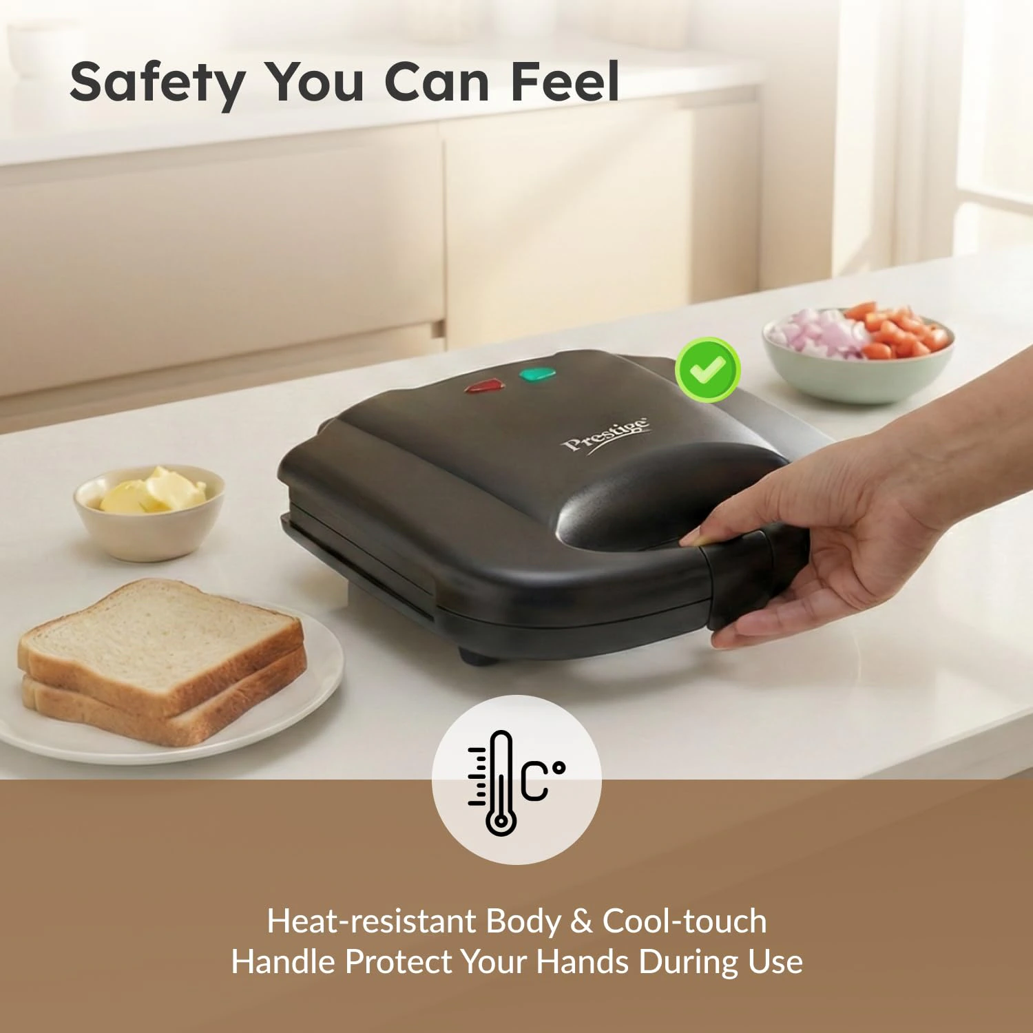Prestige PGMFB 800 Watt Grill Sandwich Toaster with Fixed Grill Plates, Black view 5