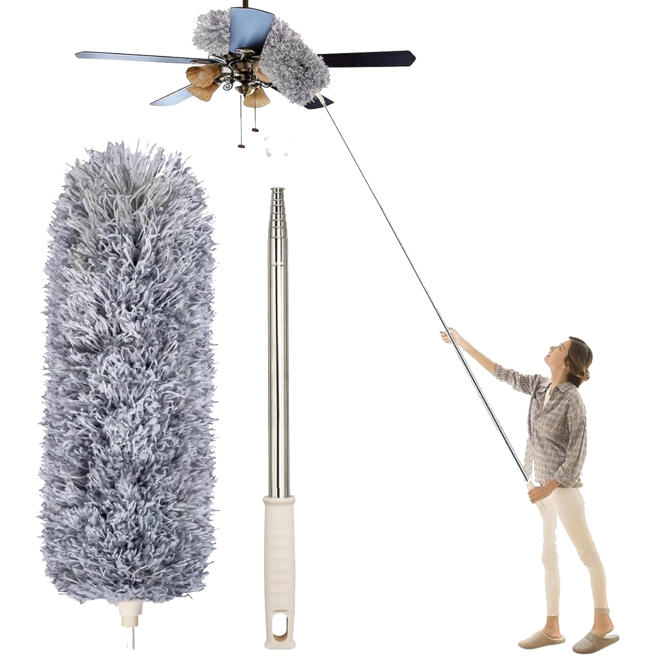 UCRAVO 2025 Upgraded Fan Cleaning Mop Microfiber Duster with Extension Pole(Stainless Steel)