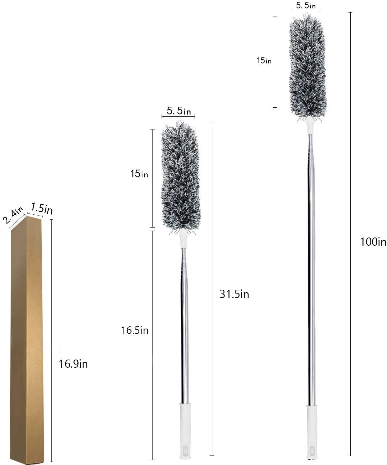 UCRAVO 2025 Upgraded Fan Cleaning Mop Microfiber Duster with Extension Pole(Stainless Steel) view 3