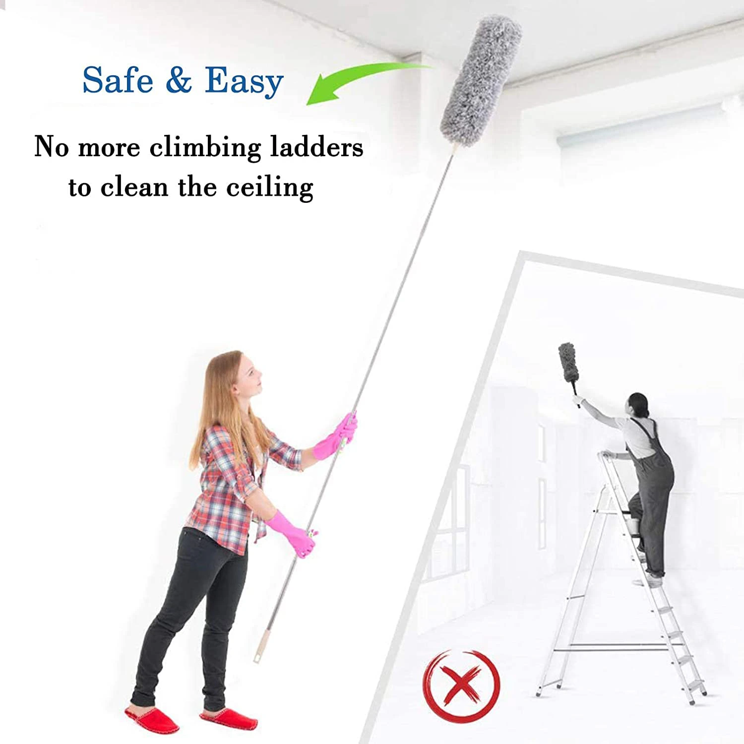 UCRAVO 2025 Upgraded Fan Cleaning Mop Microfiber Duster with Extension Pole(Stainless Steel) view 4