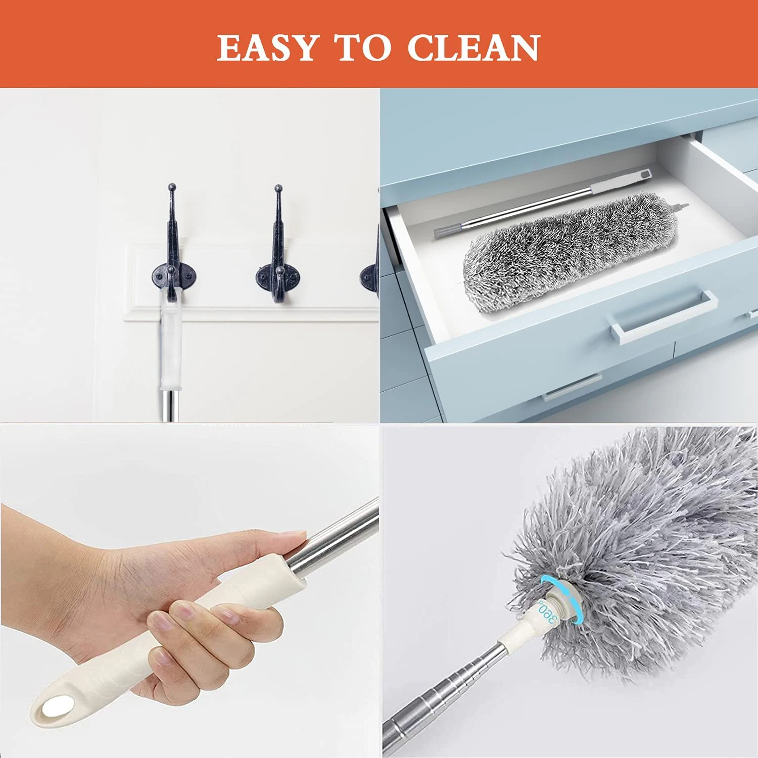 UCRAVO 2025 Upgraded Fan Cleaning Mop Microfiber Duster with Extension Pole(Stainless Steel) view 5