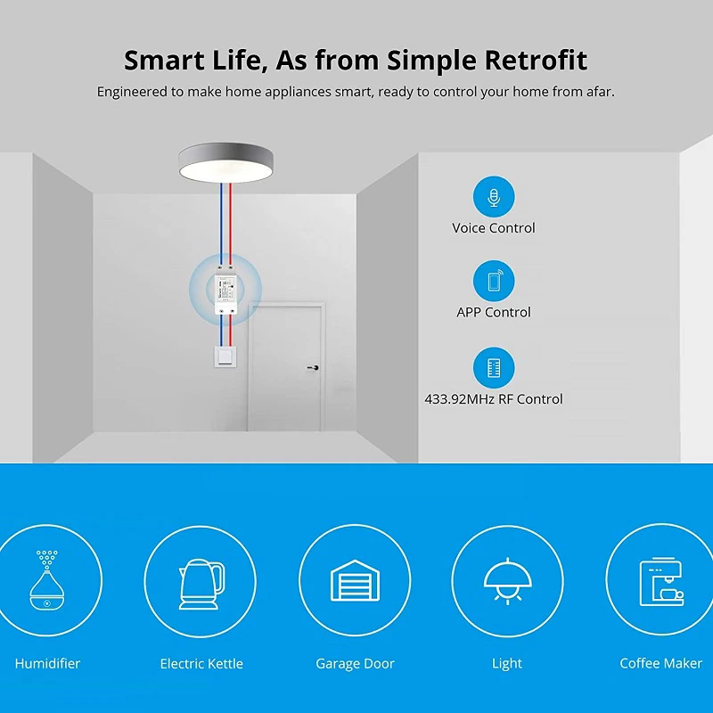 Sonoff RFR2 Smart Home WiFi Mobile Remote Control Siri/Alexa/Google Voice Control On/Off Switch 10A 433MHz Version view 2