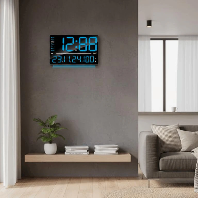 Ajanta Digital Wall Clock with RGB Night Light, Temperature, Calendar and 12/24H Format view 3