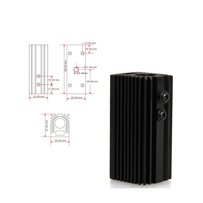 Black Aluminum Heat Sink for 12mm Laser Module view 3