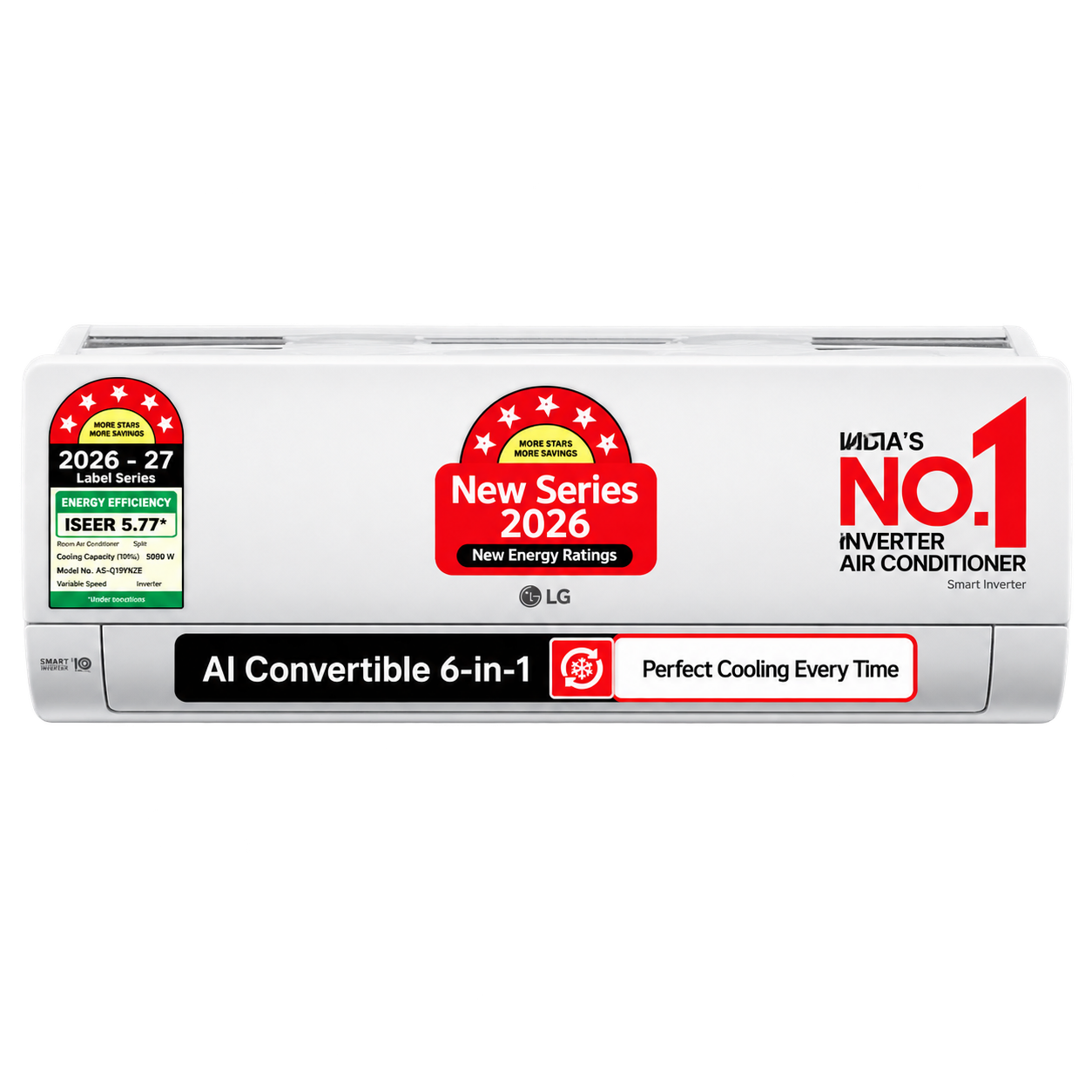 LG 5800W Max Cooling Capacity, 5 Star, 100% Copper Tubes, 1.42 Ton Inverter Split AC